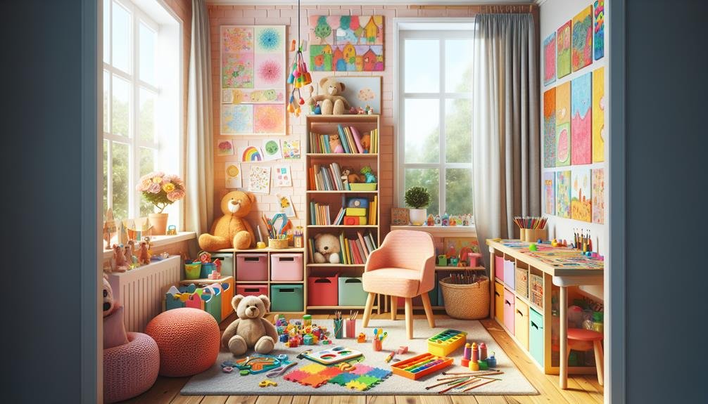 A child's bedroom filled with toys and stuffed animals.